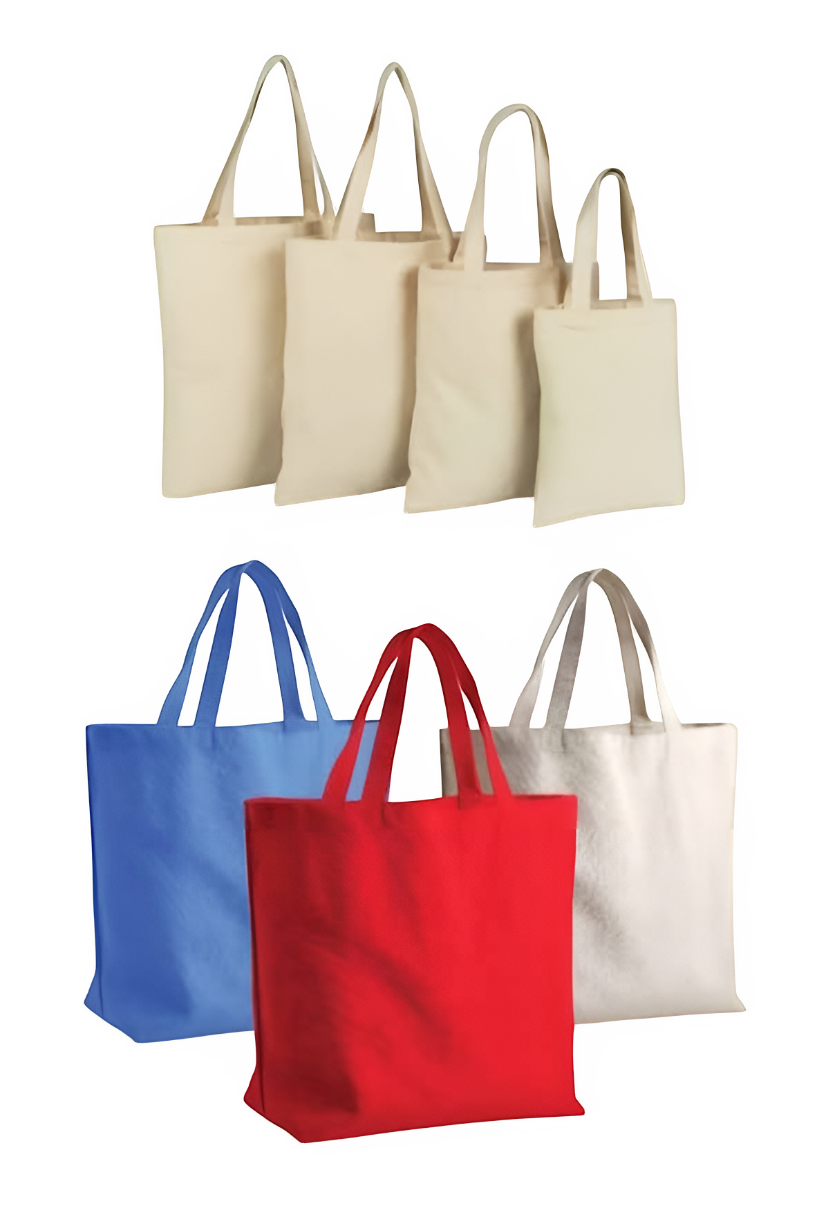 Cotton tote bag brochure page showing long handle and short handle tote options