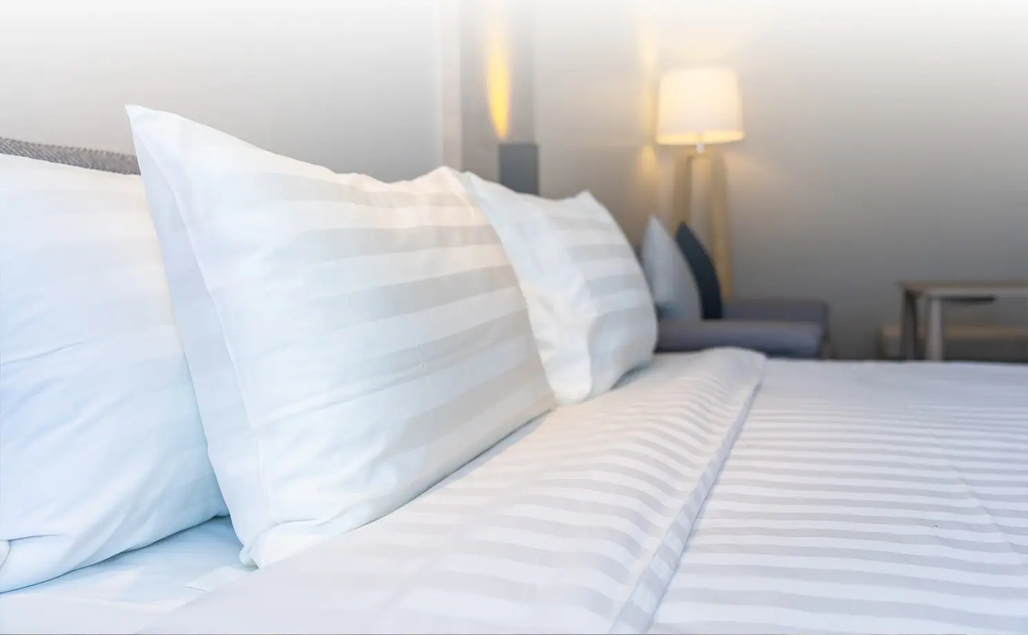 High thread count hotel bed sheets, duvet covers, and pillows